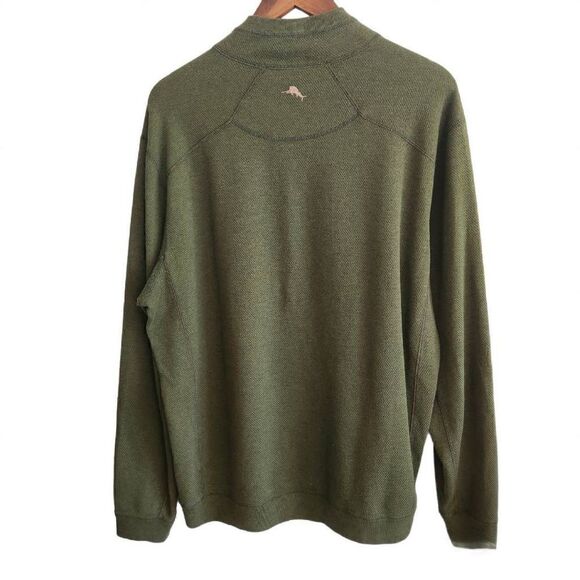 Tommy Bahama Sweater Mens Large 1/4 Zip Reversible Ribbed Pullover Green Tan - Picture 2 of 5